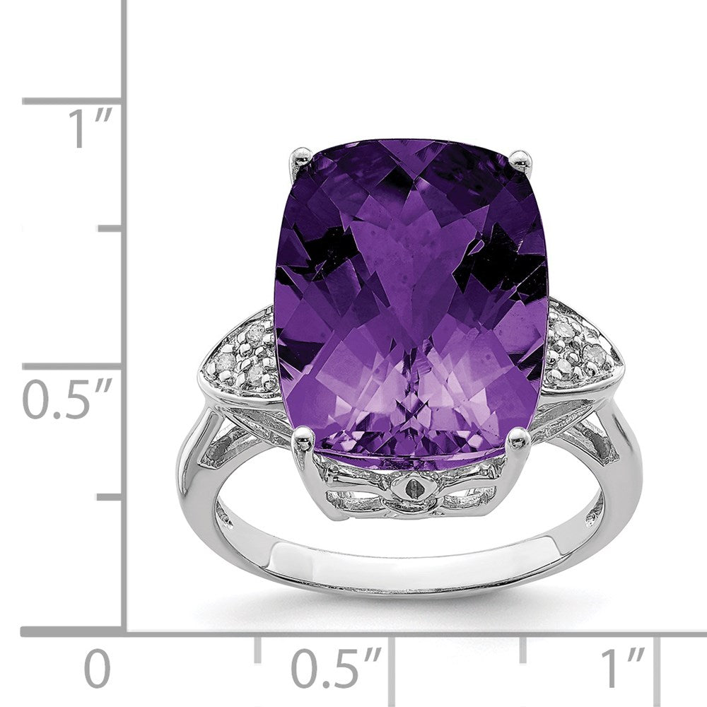 Sterlingsilber-Ring mit 14K Weißgold-Beschichtung, Karo-Schliff-Amethyst & Diamant, Geburtsstein, feiner Schmuck, Geschenk für sie