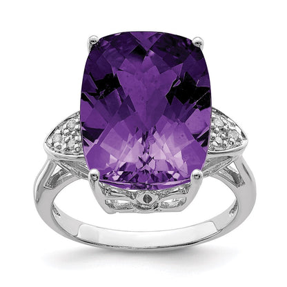 Sterlingsilber-Ring mit 14K Weißgold-Beschichtung, Karo-Schliff-Amethyst & Diamant, Geburtsstein, feiner Schmuck, Geschenk für sie