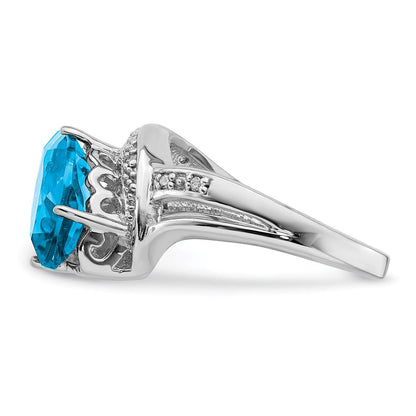 Sterlingsilber Rhodium Blautopas & Diamant Ring (size 7 Nur)