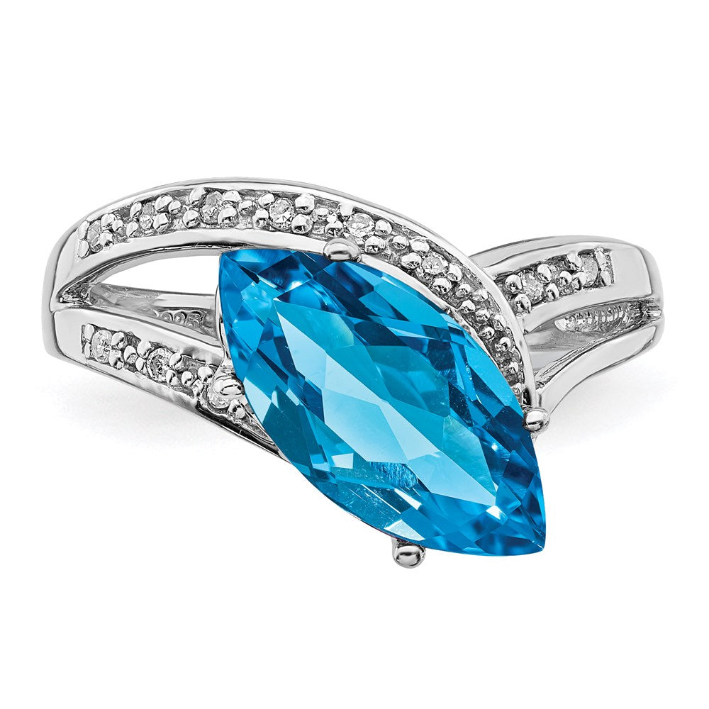 Sterlingsilber Rhodium Blautopas & Diamant Ring (size 7 Nur)