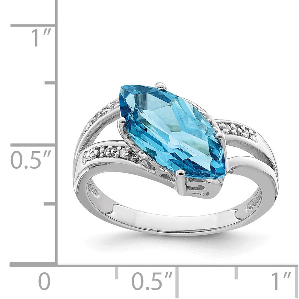 Sterlingsilber Rhodium Blautopas & Diamant Ring (size 7 Nur)