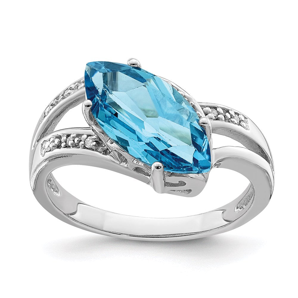 Sterlingsilber Rhodium Blautopas & Diamant Ring (size 7 Nur)