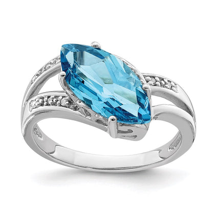 Sterlingsilber Rhodium Blautopas & Diamant Ring (size 7 Nur)