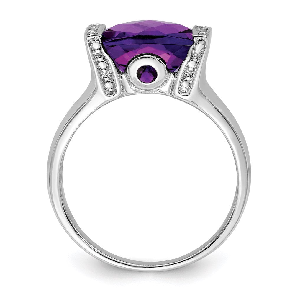 Sterlingsilber Rhodiniert Karo Schliff Amethyst & Diamant Ring