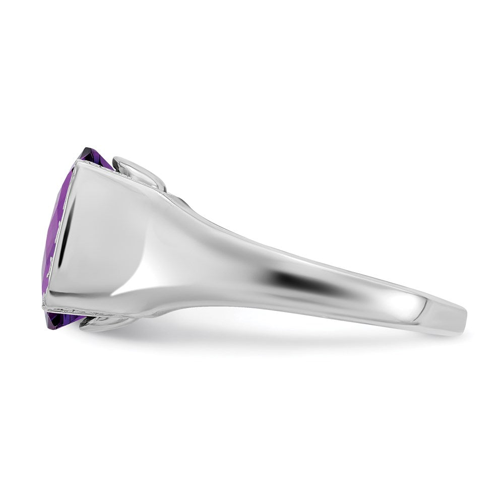 Sterlingsilber Rhodiniert Karo Schliff Amethyst & Diamant Ring