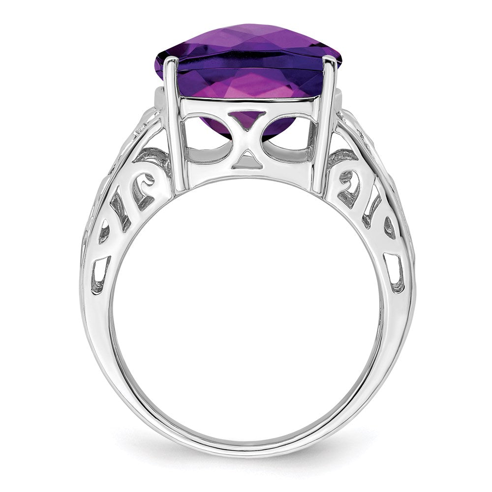 Sterlingsilber Rhodiniert Karo Schliff Amethyst Ring