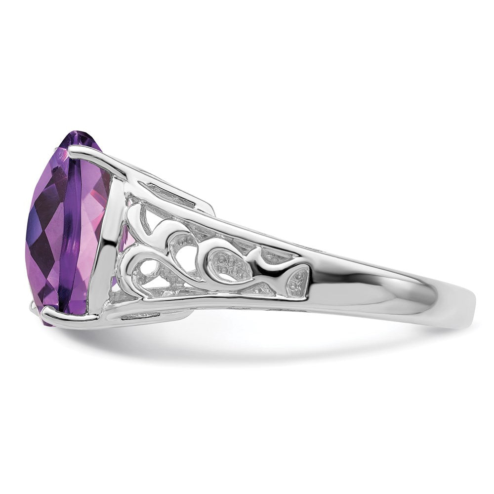 Sterlingsilber Rhodiniert Karo Schliff Amethyst Ring