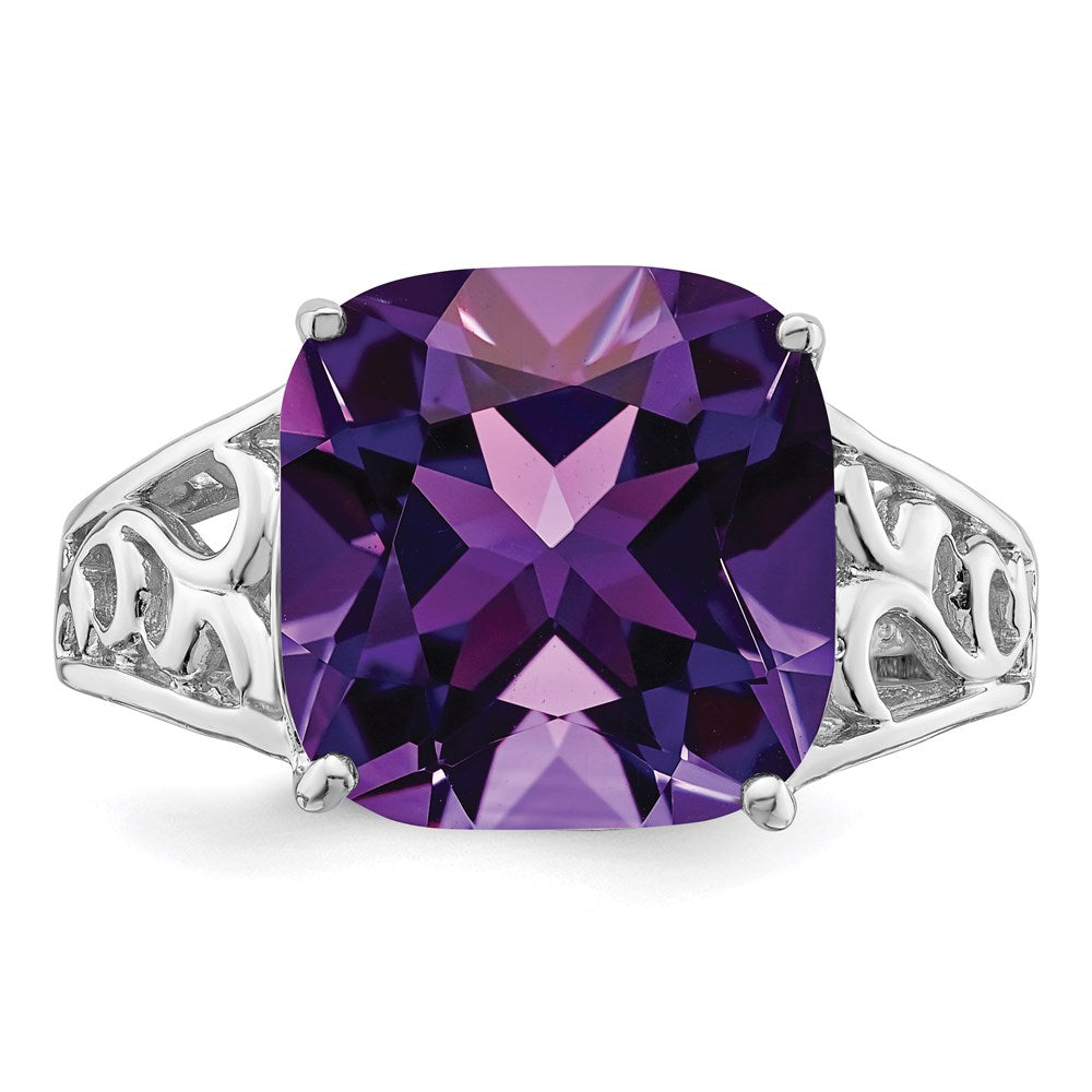 Sterlingsilber Rhodiniert Karo Schliff Amethyst Ring