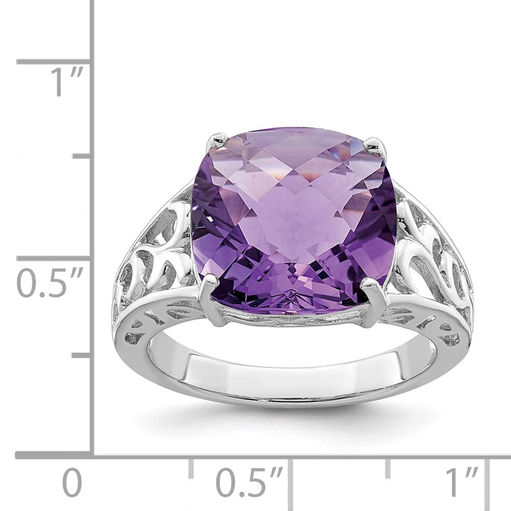 Sterlingsilber Rhodiniert Karo Schliff Amethyst Ring