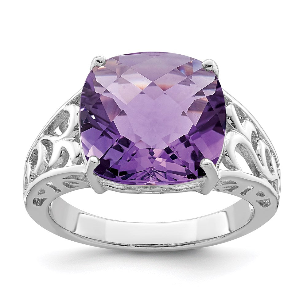 Sterlingsilber Rhodiniert Karo Schliff Amethyst Ring