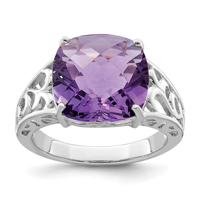 Sterlingsilber Rhodiniert Karo Schliff Amethyst Ring