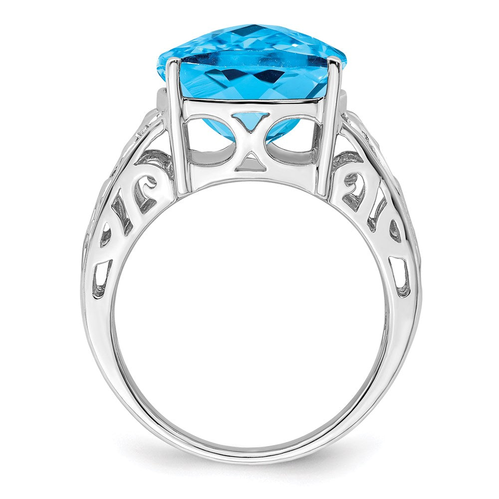Sterlingsilber Rhodium Karo Schliff Blautopas Ring (size 7 Nur)
