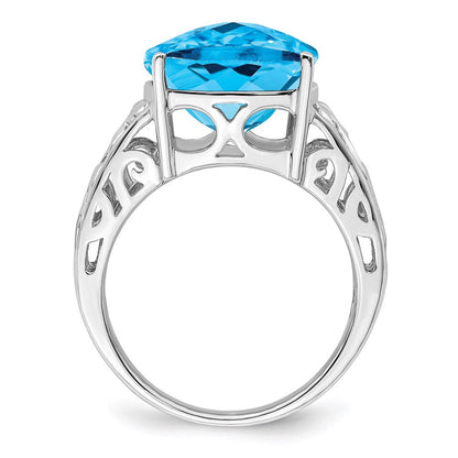 Sterlingsilber Rhodium Karo Schliff Blautopas Ring (size 7 Nur)