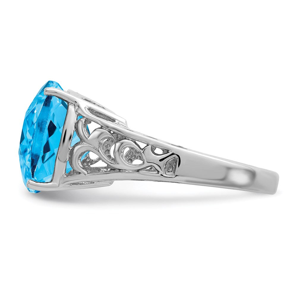 Sterlingsilber Rhodium Karo Schliff Blautopas Ring (size 7 Nur)