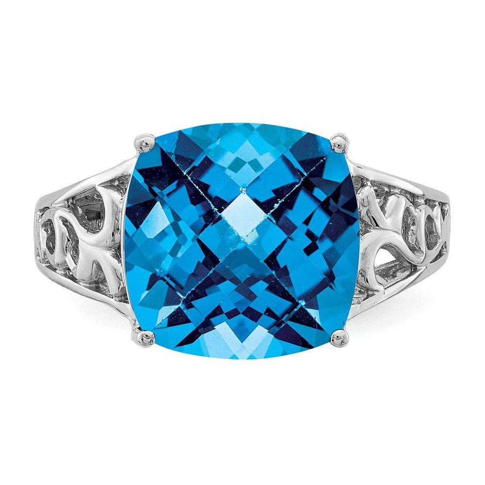 Sterlingsilber Rhodium Karo Schliff Blautopas Ring (size 7 Nur)