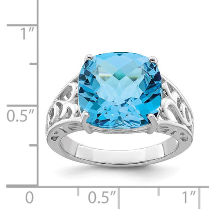 Sterlingsilber Rhodium Karo Schliff Blautopas Ring (size 7 Nur)