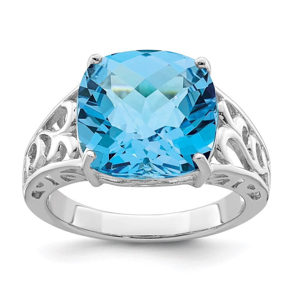 Sterlingsilber Rhodium Karo Schliff Blautopas Ring (size 7 Nur)