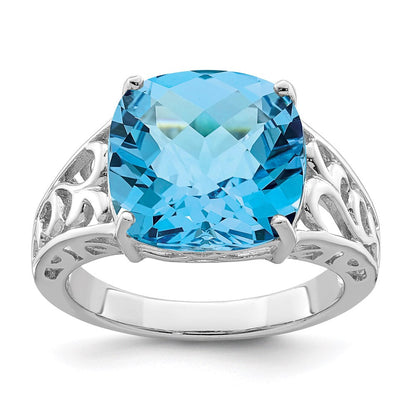 Sterlingsilber Rhodium Karo Schliff Blautopas Ring (size 7 Nur)