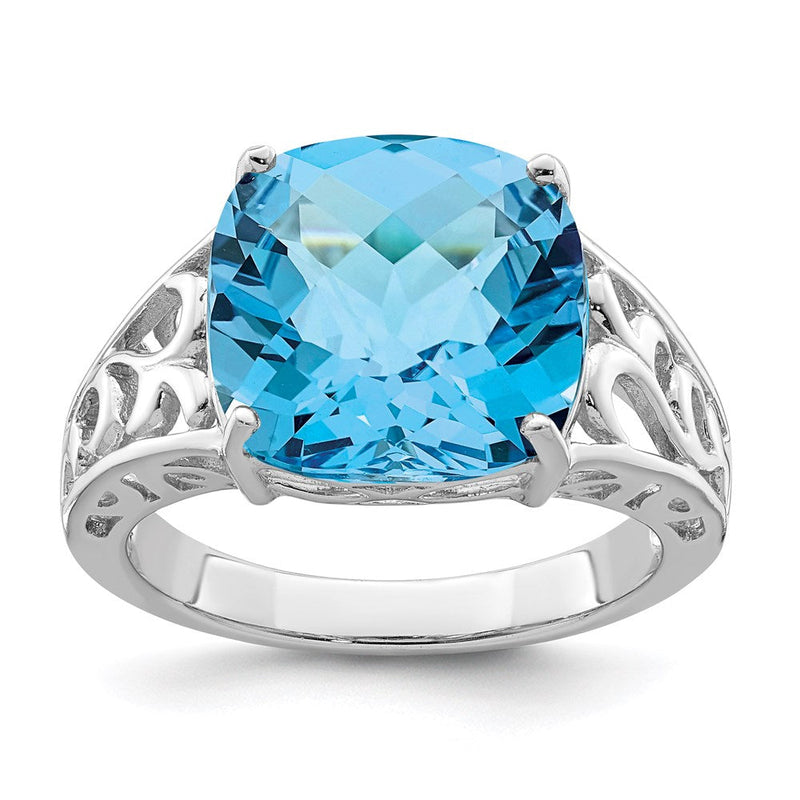 Sterlingsilber Rhodium Karo Schliff Blautopas Ring (size 7 Nur)