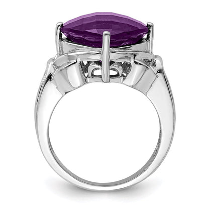 Sterlingsilber Rhodiniert Karo Schliff Amethyst Ring