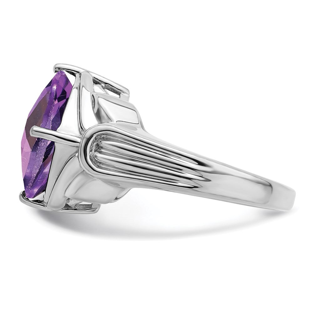 Sterlingsilber Rhodiniert Karo Schliff Amethyst Ring