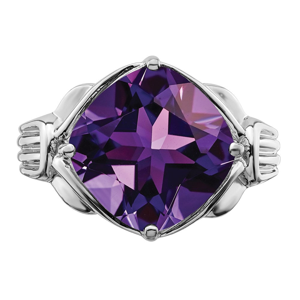 Sterlingsilber Rhodiniert Karo Schliff Amethyst Ring
