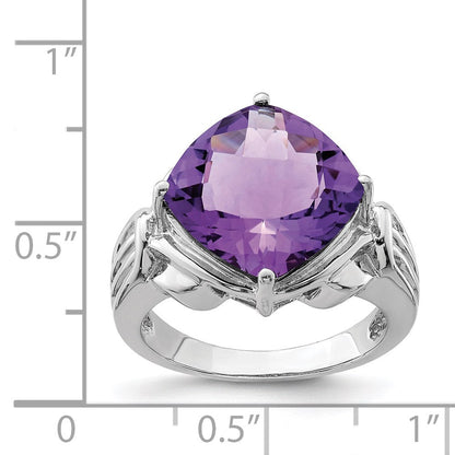 Sterlingsilber Rhodiniert Karo Schliff Amethyst Ring