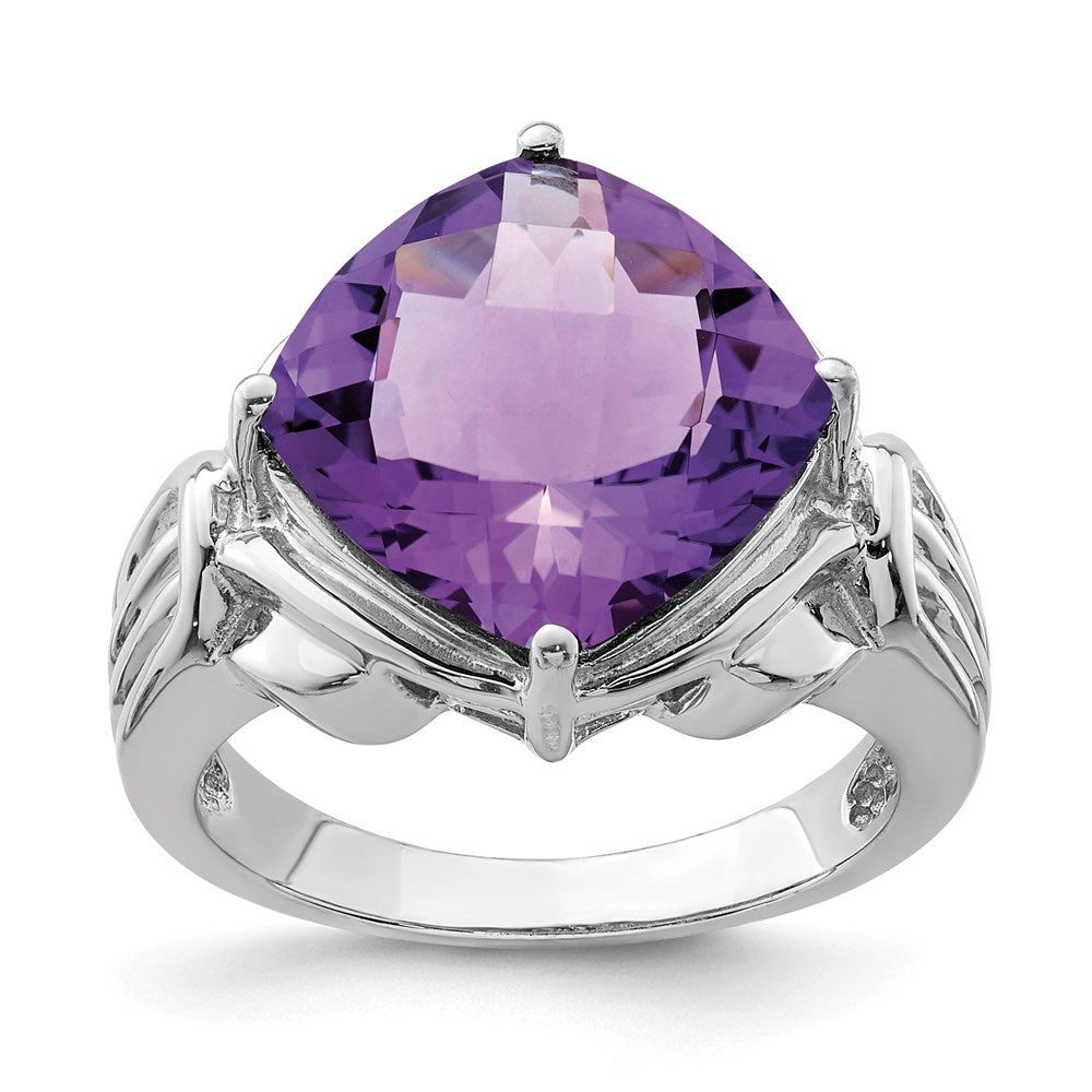 Sterlingsilber Rhodiniert Karo Schliff Amethyst Ring