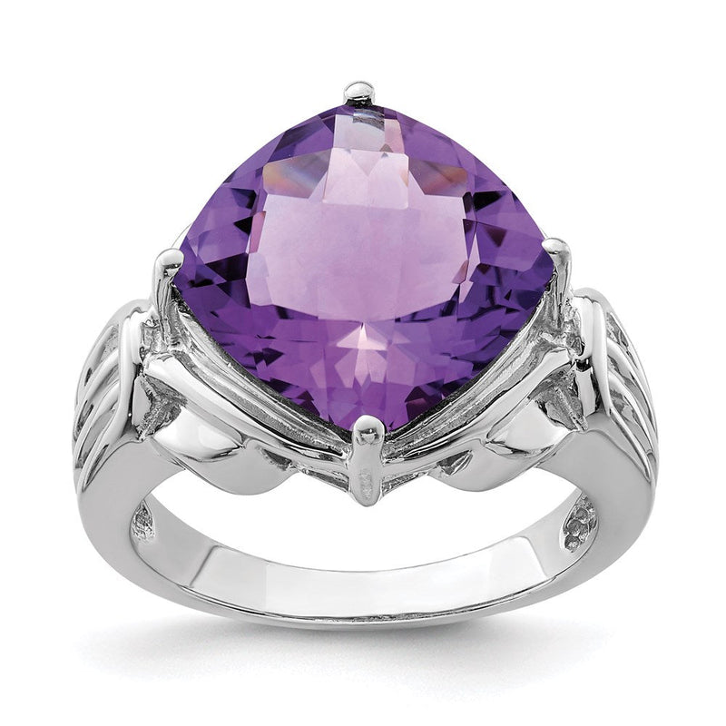 Sterlingsilber Rhodiniert Karo Schliff Amethyst Ring