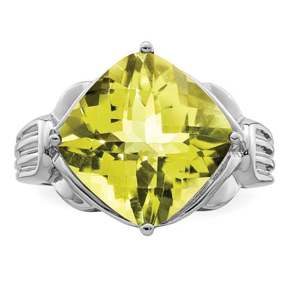 Sterlingsilber Rhodium Karo Schliff Zitrone Quarz Ring (size 7 Nur)
