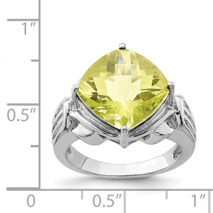 Sterlingsilber Rhodium Karo Schliff Zitrone Quarz Ring (size 7 Nur)