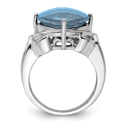Sterlingsilber Rhodium Karo Schliff Himmel Blautopas Ring (size 7 Nur)