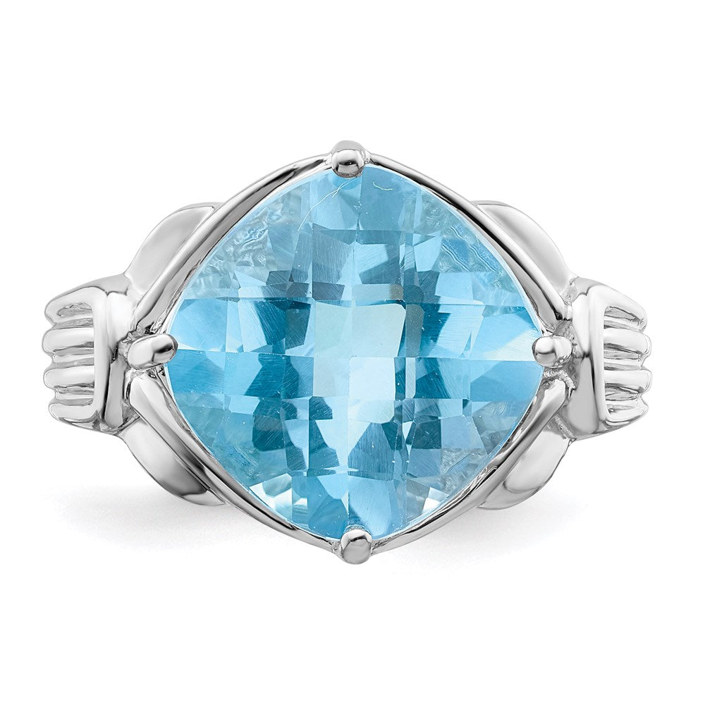 Sterlingsilber Rhodium Karo Schliff Himmel Blautopas Ring (size 7 Nur)