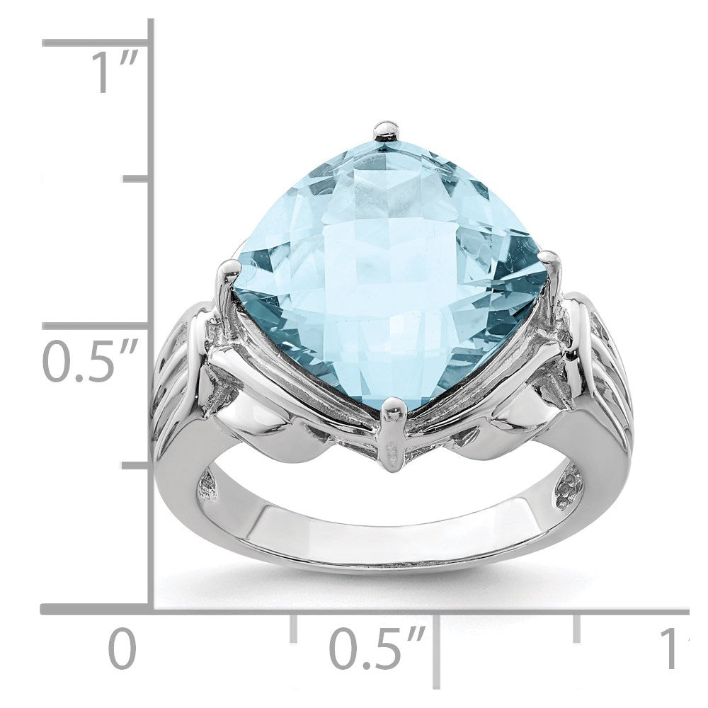 Sterlingsilber Rhodium Karo Schliff Himmel Blautopas Ring (size 7 Nur)