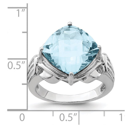 Sterlingsilber Rhodium Karo Schliff Himmel Blautopas Ring (size 7 Nur)