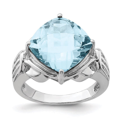 Sterlingsilber Rhodium Karo Schliff Himmel Blautopas Ring (size 7 Nur)