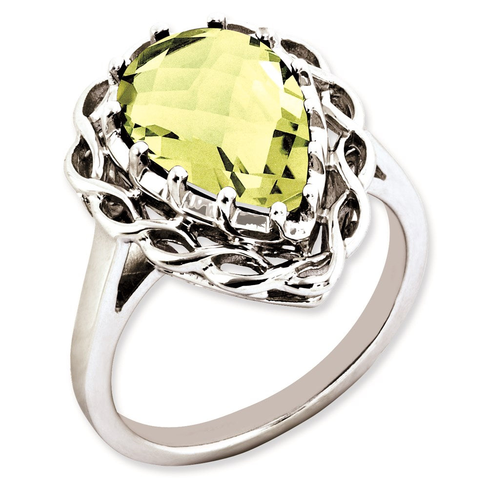 Sterlingsilber Rhodiniert Karo Schliff Zitrone Quarz Ring (size 7 Nur)