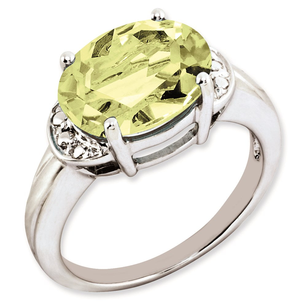 Sterlingsilber Rhodiniert Oval Zitrone Quarz Ring (size 7 Nur)