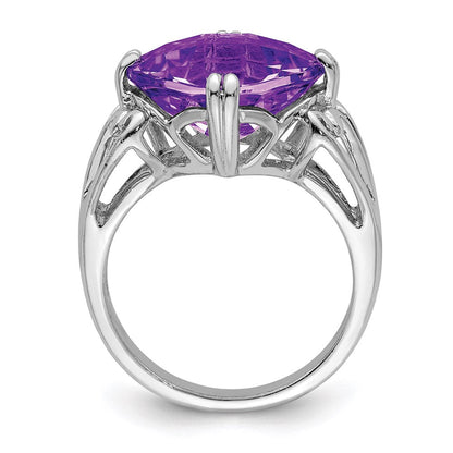 Sterlingsilber Rhodiniert Karo Schliff Amethyst Ring