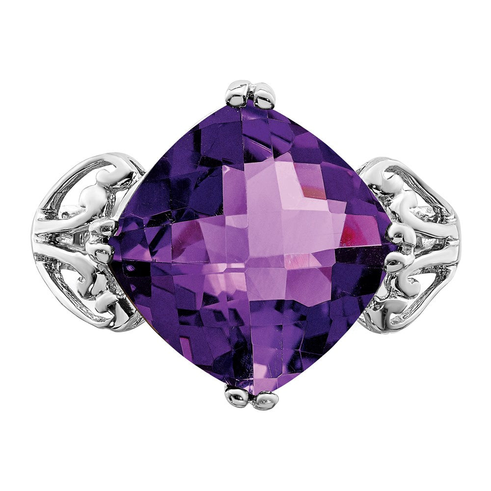 Sterlingsilber Rhodiniert Karo Schliff Amethyst Ring