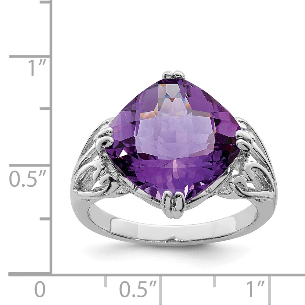 Sterlingsilber Rhodiniert Karo Schliff Amethyst Ring