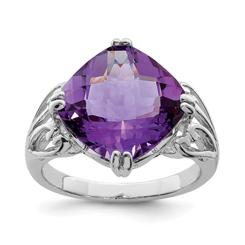 Sterlingsilber Rhodiniert Karo Schliff Amethyst Ring