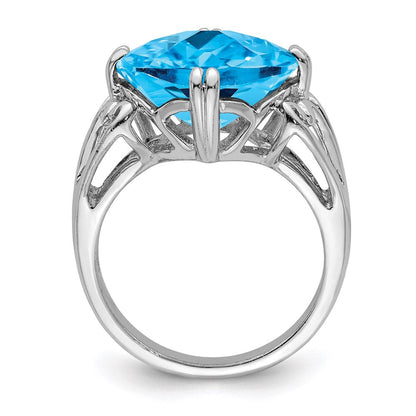 Sterlingsilber Rhodium Karo Schliff Blautopas Ring (size 7 Nur)