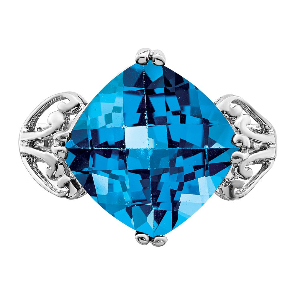Sterlingsilber Rhodium Karo Schliff Blautopas Ring (size 7 Nur)