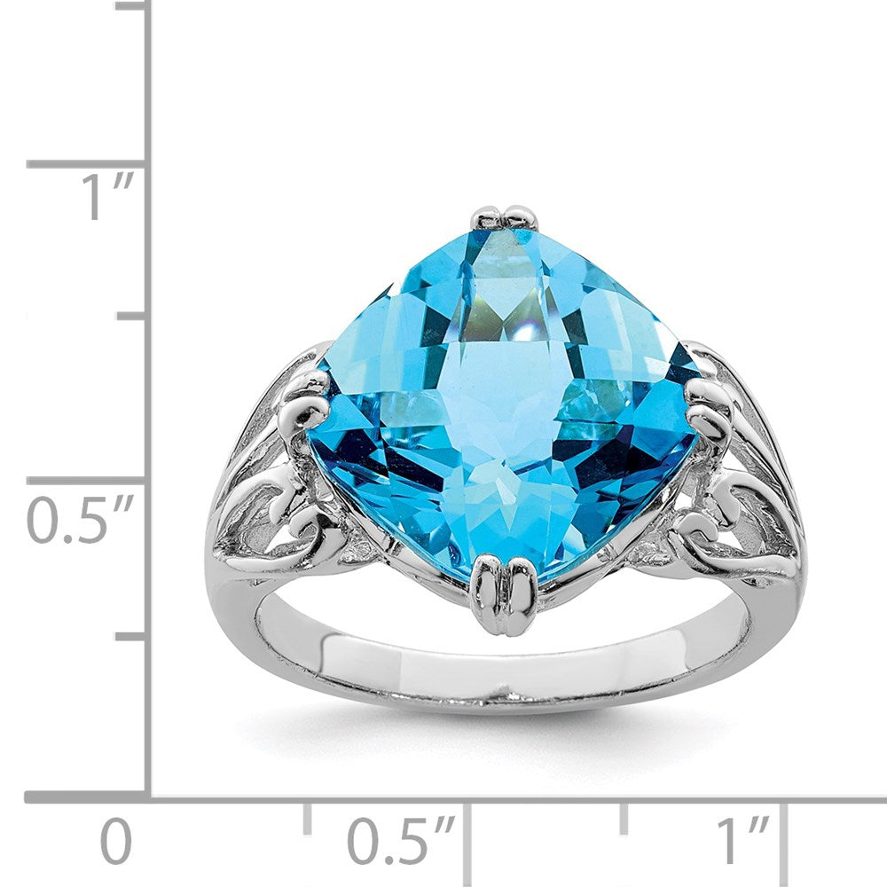Sterlingsilber Rhodium Karo Schliff Blautopas Ring (size 7 Nur)