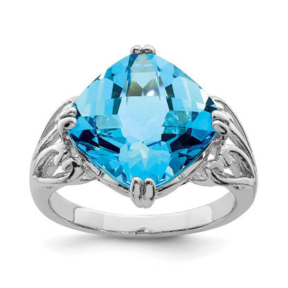 Sterlingsilber Rhodium Karo Schliff Blautopas Ring (size 7 Nur)