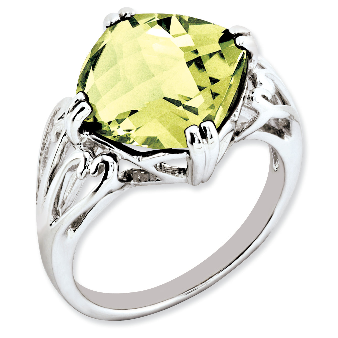 Sterlingsilber Rhodiniert Karo Schliff Zitrone Quarz Ring (size 7 Nur)