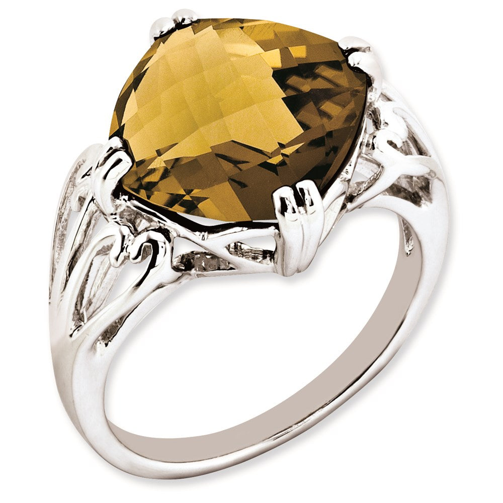 Sterlingsilber Rhodiniert Karo Schliff Whiskey Quarz Ring (size 7 Nur)
