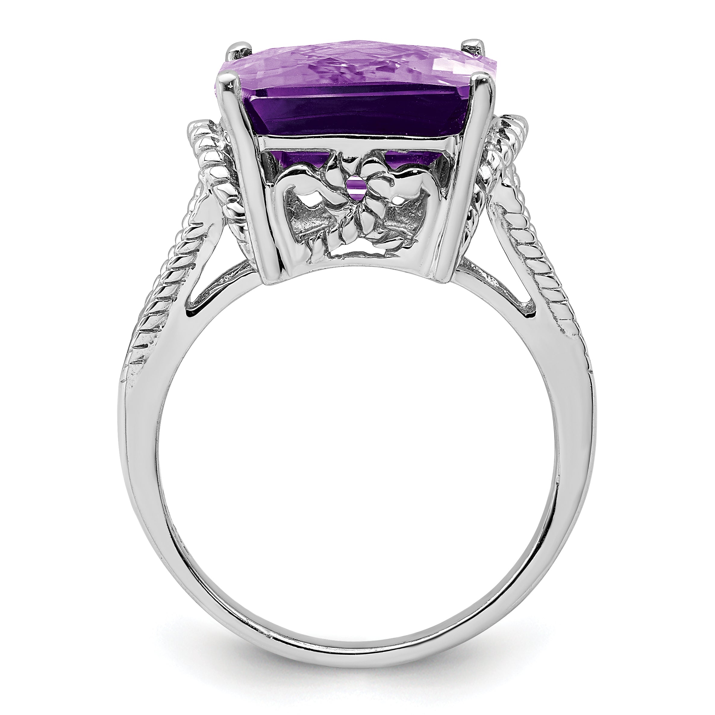 Sterlingsilber Rhodiniert Octagonal Karo Schliff Amethyst Ring