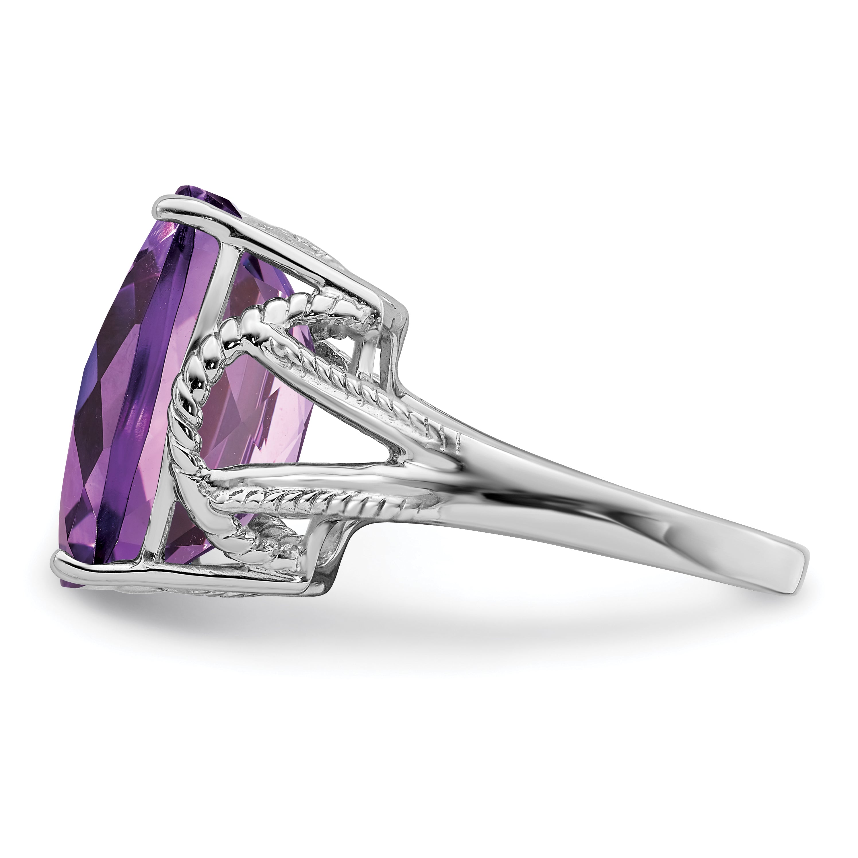 Sterlingsilber Rhodiniert Octagonal Karo Schliff Amethyst Ring